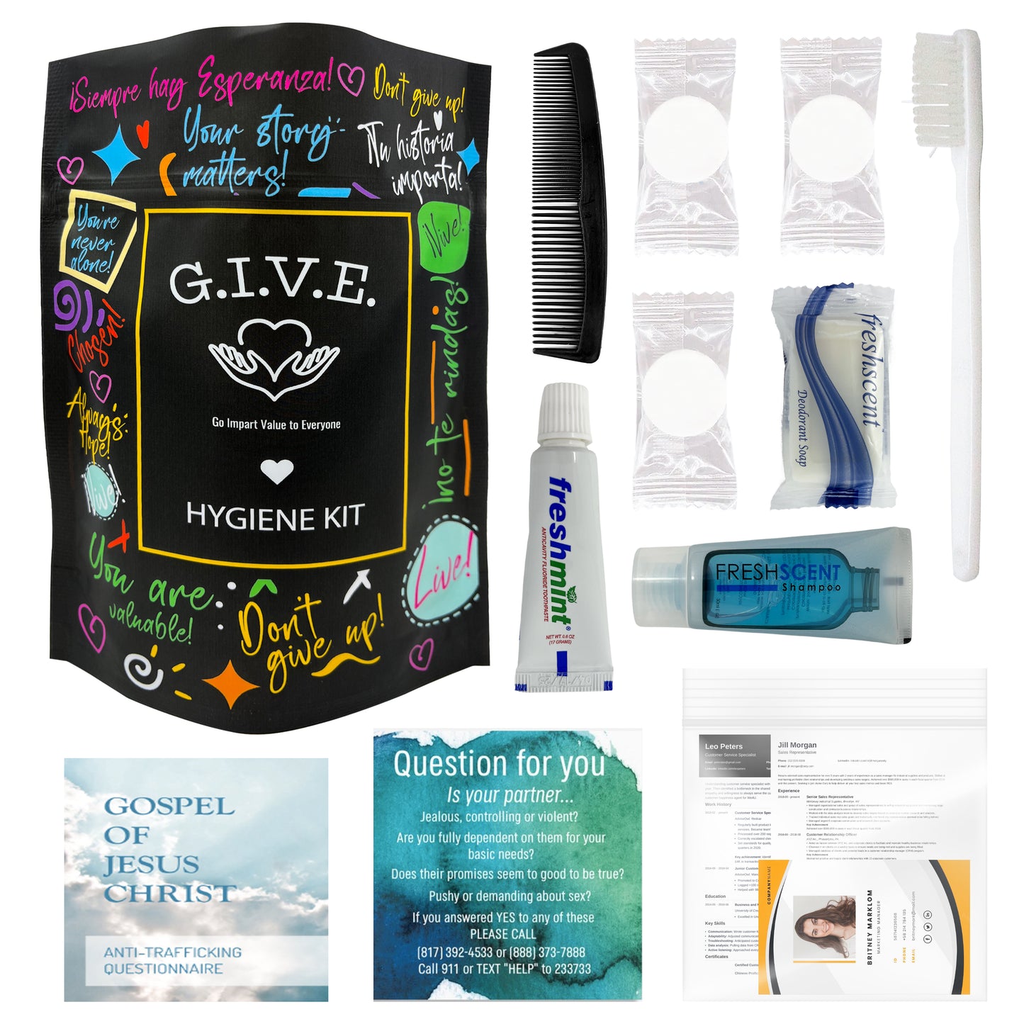 Single Basic Hygiene Kit with Gospel & Anti-trafficking Card